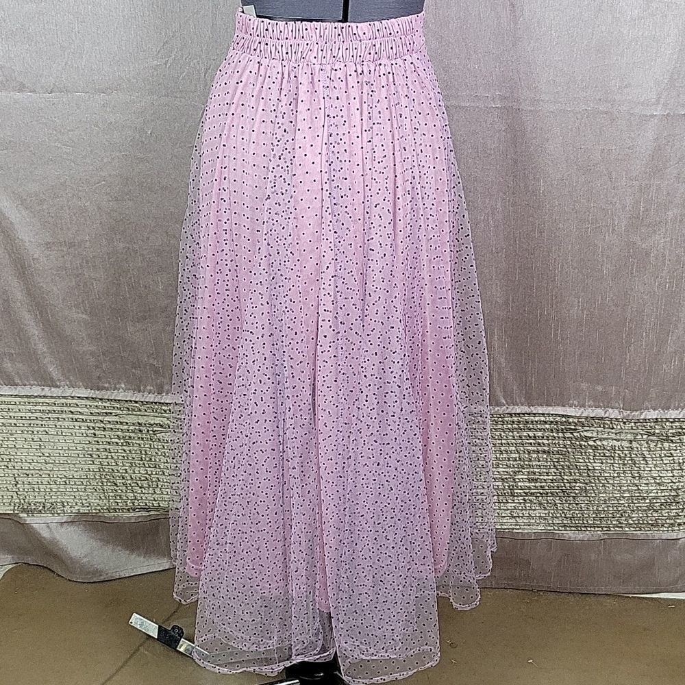 O. VIANCA Georgette Black Polka Dots on Pink‎ Maxi Skirt Small - Picture 6 of 9
